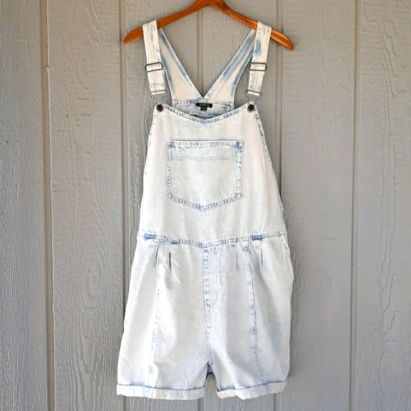 wild fable Denim - Wild Fable White Washed Denim Bib Overalls Shorts 100% Cotton XL